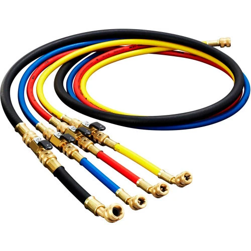 Hilmor H60BVS 60" Refrigeration Hoses With Ball Valve Adapters 1839143, 1/4" & 3/8", Set Of 4 1 Hilmor H60BVS 60" Refrigeration Hoses With Ball Valve Adapters 1839143, 1/4" & 3/8", Set Of 4