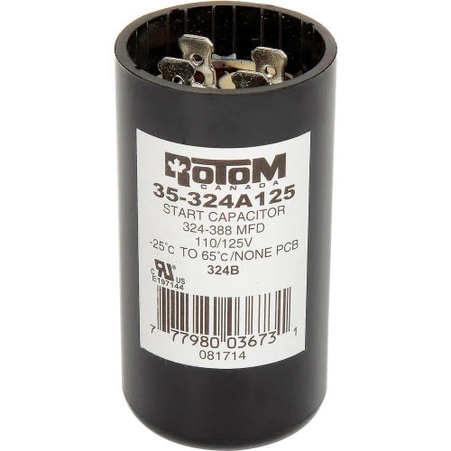 Rotom 324B, 324-388 MFD, 110/125V, Start Capacitor, Round 1 Rotom 324B, 324-388 MFD, 110/125V, Start Capacitor, Round