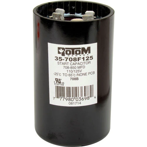 Rotom 708B, 708-850MFD, 110/125V, Start Capacitor, Round 1 Rotom 708B, 708-850MFD, 110/125V, Start Capacitor, Round